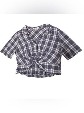 BCBGeneration Navy and White Plaid Tie-Front Blouse